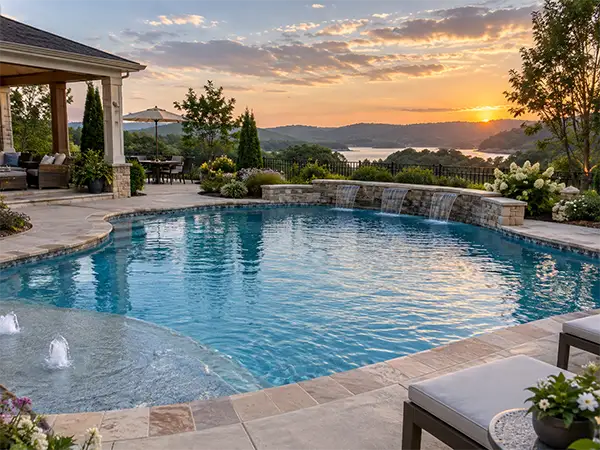 Luxury residential swimming pool and outdoor living area in Middle Tennessee